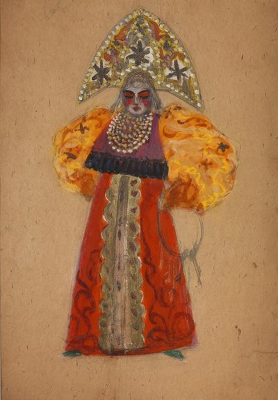 Kostumedesign til operaen Den gyldne Cockerel af N. Rimsky-Korsakov af Sergei Vasilievich Malyutin