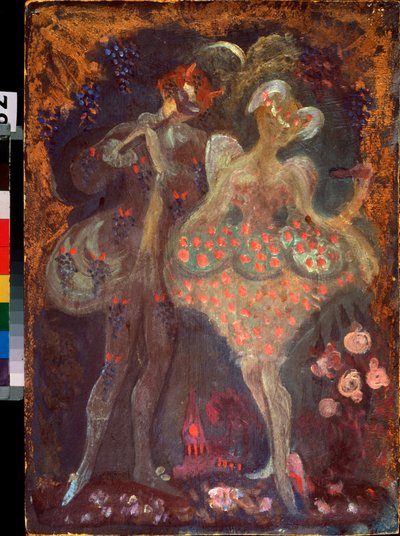 Amor og en faun. Værk af Sergei Yurievich Sudeykin (Serge Soudeikine) (1882-1946), tempera på pap. Russisk kunst, begyndelsen af ​​det 20. århundrede. Statens Kunstmuseum for Republikken Tatarstan, Kazan (Rusland). af Sergei Yurevich Sudeikin