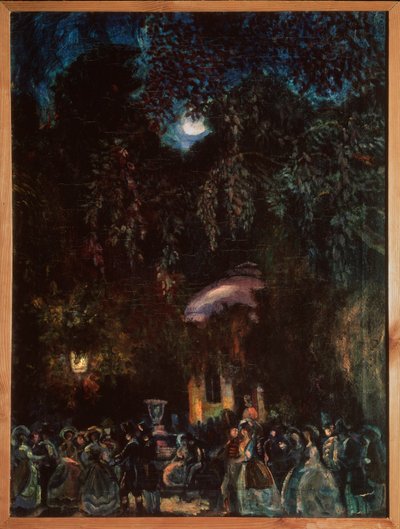 Spanien. (Fritidsscene, firmavandring på gaden, aften). Maleri af Sergei Yurievich Sudeykin (Serge Soudeikine) (1882-1946), olie på lærred, ca. 1910. Russisk kunst, 20. århundrede. Statens Frilandsmuseum for Historie, Arkitektur og Kunst, Psko af Sergei Yurevich Sudeikin