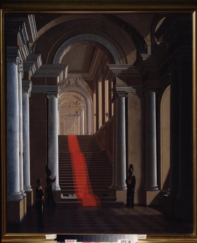 Trappen til Anichkov-paladset i Sankt Petersborg. Maleri af Sergey (Sergei, Serguei) Konstantinovich Zaryanko (Zarianko) (1818-1870), olie på lærred af Sergey Konstantinovich Zaryanko