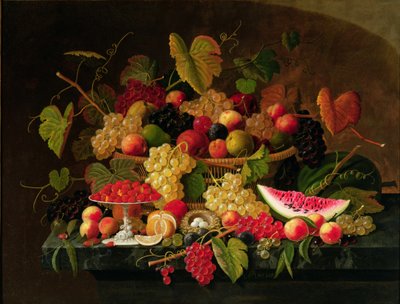 Stilleben med frugt (olie på lærred) af Severin Roesen