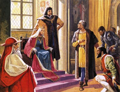 Amerigo Vespucci forestillede sig at give rapporter om sine rejser til dronning Isabella af Spanien af Severino Baraldi