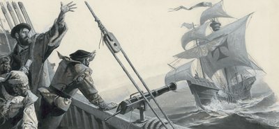 Ferdinand Magellan (1480-1521) om at opdage Stillehavet (gouache på papir) af Severino Baraldi