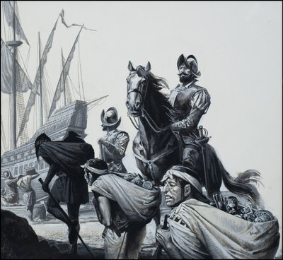 Guldtransport gennem Panama (gouache på papir) af Severino Baraldi