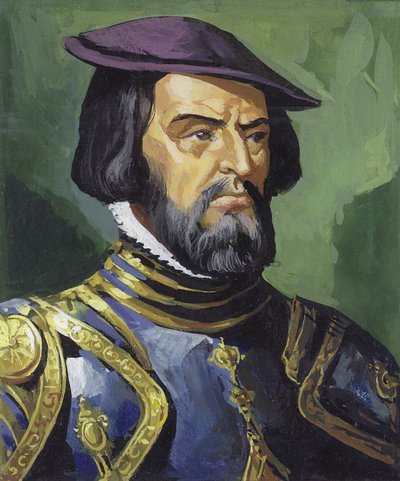 Hernando Cortes (gouache på papir) af Severino Baraldi