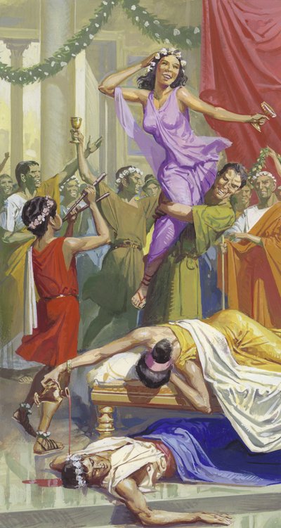 Den romerske festival Saturnalia (gouache på papir) af Severino Baraldi