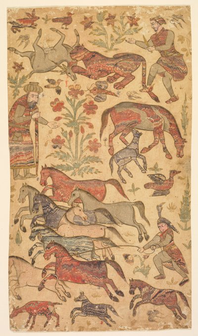 Et marmoreret billede af Rustam, der fanger Rakhsh, ca. 1650. af Shafi