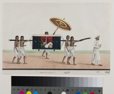 Thomas Holroyd læser i sin palanquin, ca. 1835 (ugennemsigtig akvarel på papir) af Shaik Muhammad Amir of Karraya