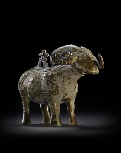 Rituel vædderformet vinkar, Gong (bronze) af Shang Dynasty Chinese School