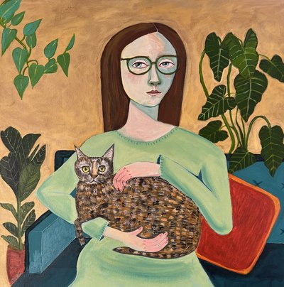 Hyggelig kvinde med kat af Sharyn Bursic