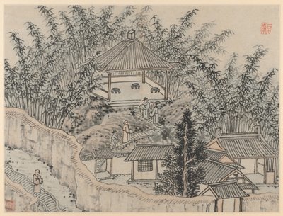 Tolv udsigter over Tiger Hill, Suzhou: Bamboo Pavillion, Tiger Hill af Shen Zhou