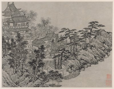Tolv udsigter over Tiger Hill, Suzhou: Skyklatrepavillon, efter 1490. af Shen Zhou