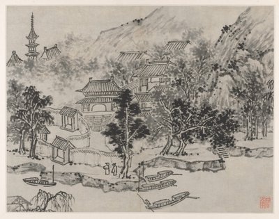 Tolv udsigter over Tiger Hill, Suzhou: Fjernsyn over Tiger Hill fra Canal Mooring af Shen Zhou