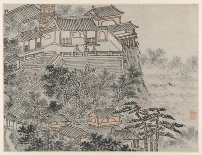 Tolv udsigter over Tiger Hill, Suzhou: The Five Sages Terrace, efter 1490. af Shen Zhou