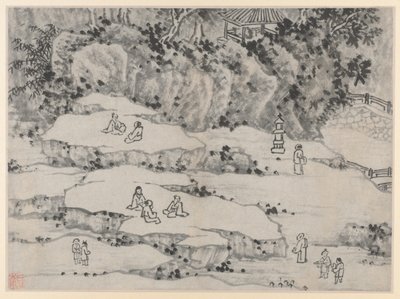 Tolv udsigter over Tiger Hill, Suzhou: The Nodding Stone Terrace, Tiger Hill..., efter 1490. af Shen Zhou