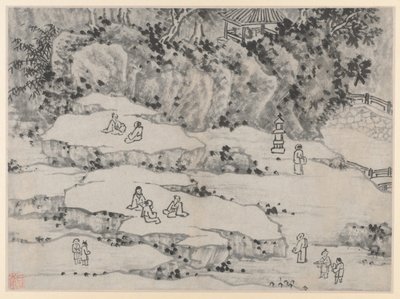 Tolv udsigter over Tiger Hill, Suzhou: The Nodding Stone Terrace, Tiger Hill og Thousand-Man Seat af Shen Zhou