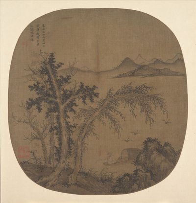 Eneboerfisker, efterårstræer, dateret 1349. af Sheng Mou