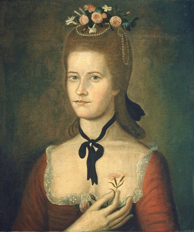 Portræt af en dame i rødt, ca. 17851790. af Sherman Limner