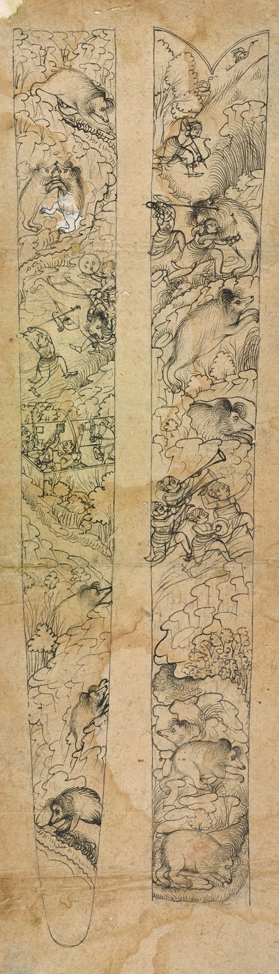 En raja, der jager vildsvin, design til en skede, ca. 1750-1760. af Shevdar Gangeyagi