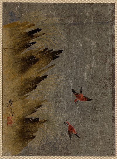 Fugle og udspringende sten. af Shibata Zeshin