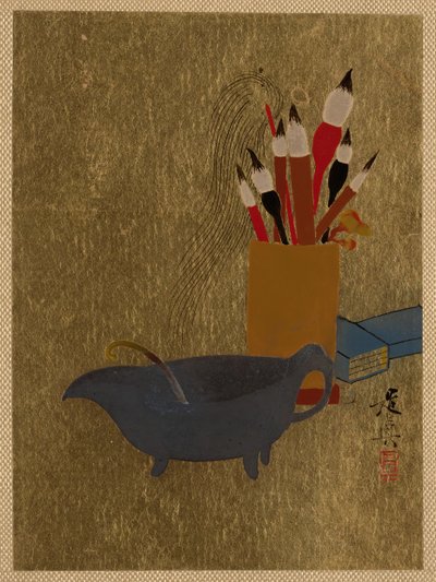Kedel og æske med pensler, 1882. af Shibata Zeshin