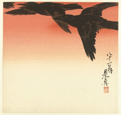 Krager mod en rød himmel af Shibata Zeshin
