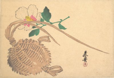 Halmkurv til fisk og mokugeblomst, ca. 1875., ca. 1875. af Shibata Zeshin