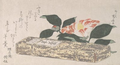 Camellia Flower og Yokan en slags bønnegelé indpakket i bambushud, 1811., 1811. af Shinsai