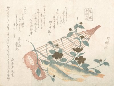 Søde fisk fra Nagara-floden, med kurve og blomster, 1800-tallet., 1800-tallet. af Shinsai