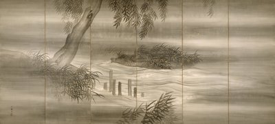 Flodlandskab med ildfluer, 1874 af Shiokawa Bunrin