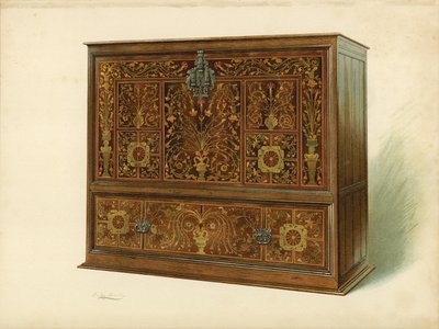 Kabinet indlagt med Marqueterie, ejendom tilhørende Sir George Donaldson (chromolitho) af Shirley Charles Llewellyn Slocombe