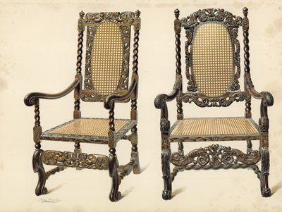 Stol, ejendom tilhørende P Macquoid; Stol, ejendom af Arthur S Cope (chromolitho) af Shirley Charles Llewellyn Slocombe