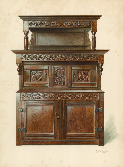 Oak Court skab (Tridarn), ejendom tilhørende H Clarence Whaite (chromolitho) af Shirley Charles Llewellyn Slocombe