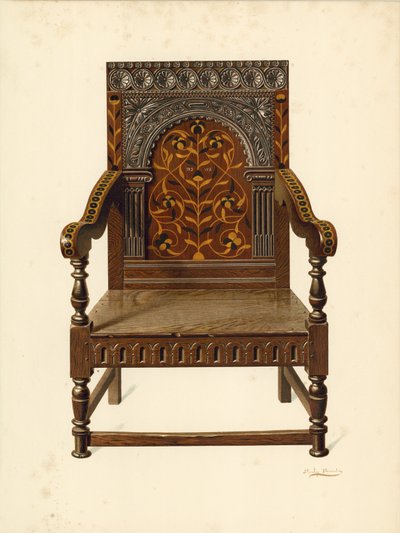 Oak Inlaid Chair, ejet af Miss Dorothy Chune Fletcher (chromolitho) af Shirley Charles Llewellyn Slocombe