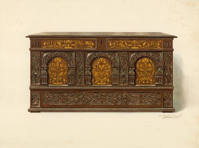 Oak Inlaid Chest, ejendom af Arthur James (chromolitho) af Shirley Charles Llewellyn Slocombe