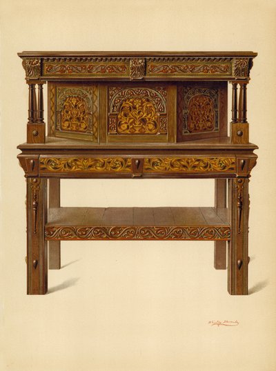 Oak Standing Buffet, ejendom tilhørende Edward Quilter (chromolitho) af Shirley Charles Llewellyn Slocombe