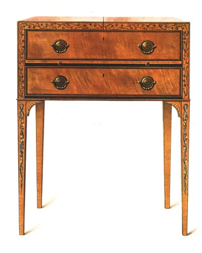 Malet satin-træ toiletbord, 1908. af Shirley Charles Llewellyn Slocombe