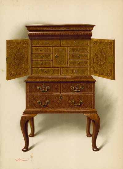 Valnøddeskab, ejendom tilhørende Edward Dent (chromolitho) af Shirley Charles Llewellyn Slocombe