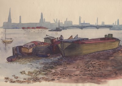 Pramme på Themsen i London, 1951. af Shirley Markham