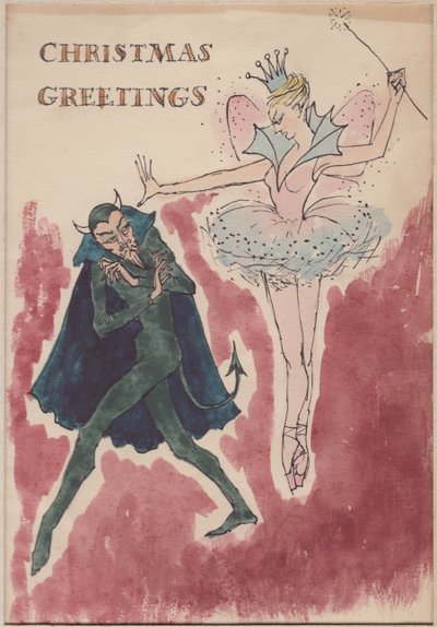 Djævel og fe, julekort, 1952. af Shirley Markham