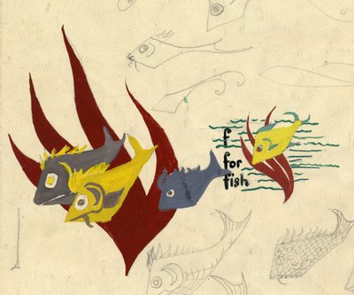 Fiskeillustration, c1950. af Shirley Markham