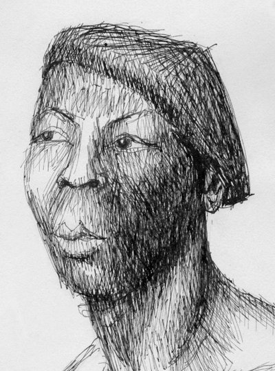 Hoved af mand iført baret, c1950. af Shirley Markham