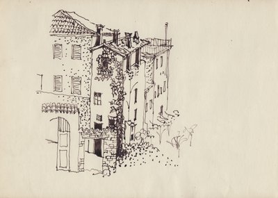 Hus med mansardtag, Italien, c1950. af Shirley Markham