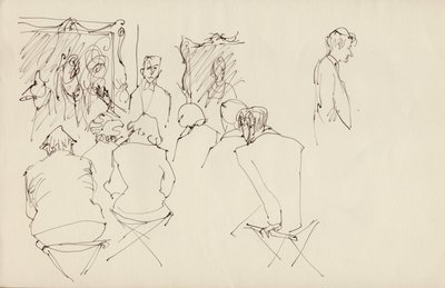 Foredrag i et kunstgalleri, c1950. af Shirley Markham