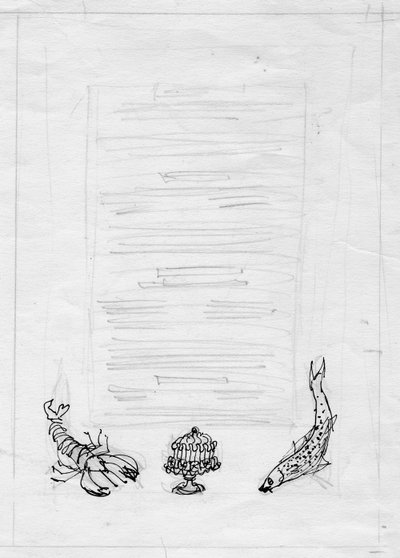 Hummer, fisk og kage, menudesign, c1950. af Shirley Markham