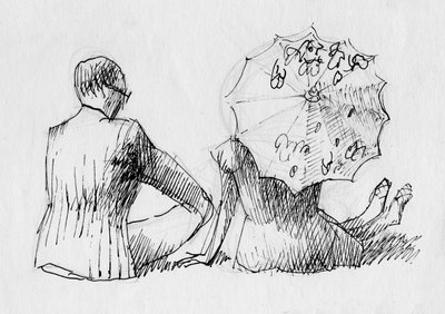 Siddende par bagfra, c1950. af Shirley Markham