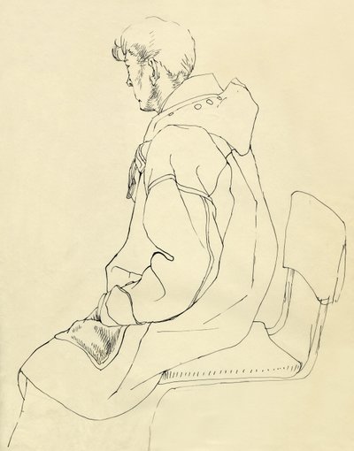 Siddende mand i duffelcoat, c1952. af Shirley Markham