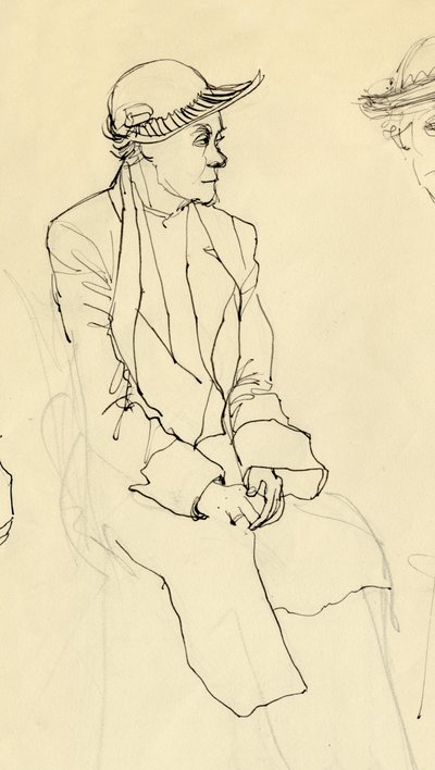 Siddende kvinde i hat, 1953. af Shirley Markham
