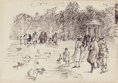 Swans on the Round Pond i Kensington Gardens, London, c1950. af Shirley Markham