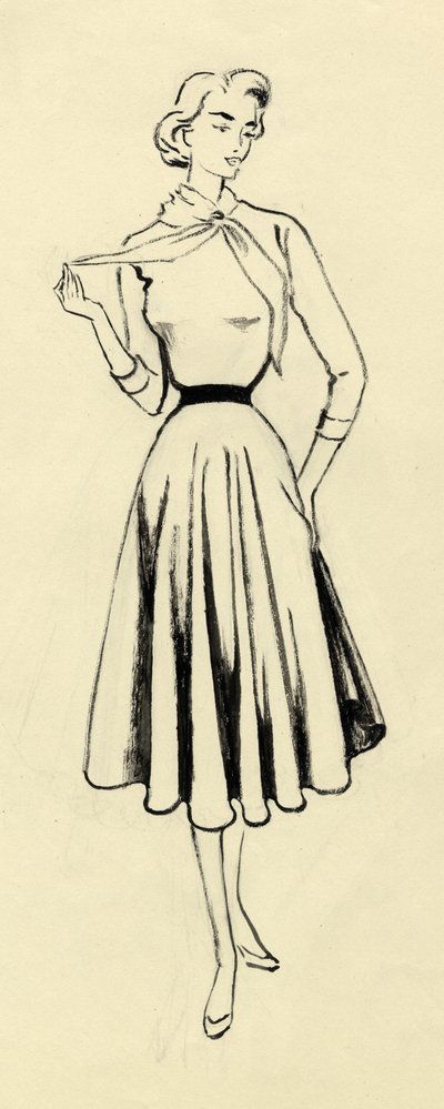 Kvinde i sweater og hel nederdel, c1950. af Shirley Markham